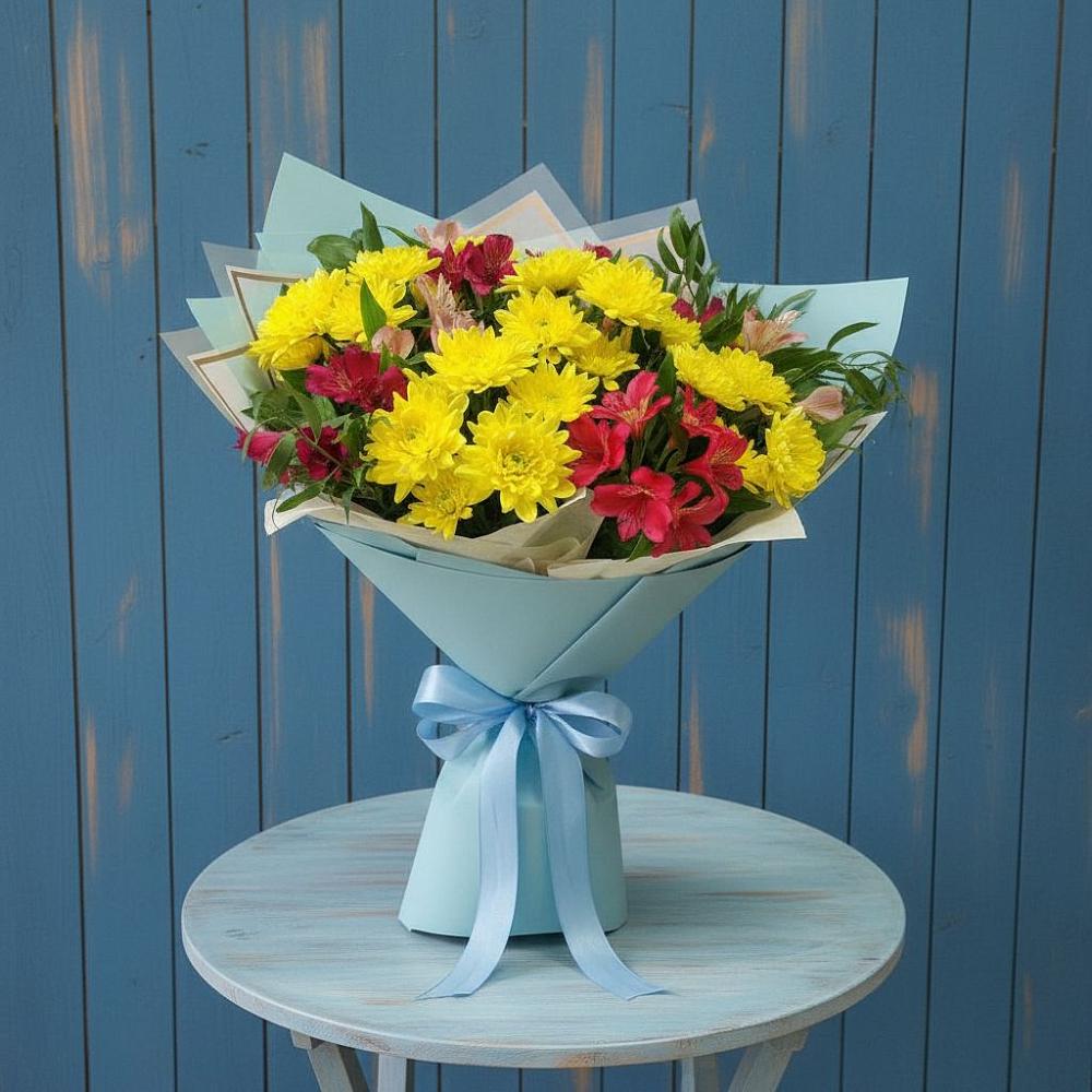 Букет цветов из: Альстромерии и Хризантемы в Селезнево
