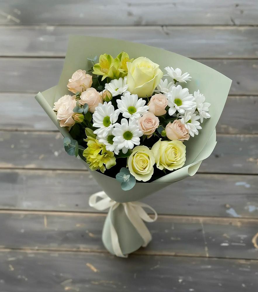 Букет цветов из: Альстромерии, Розы и Хризантемы в Селезнево