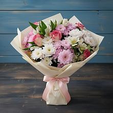 Букет цветов из:  Хризантемы, Альстромерии и Розы в Селезнево