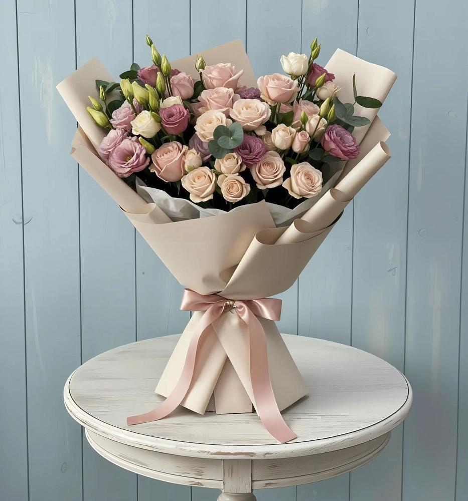 Букет цветов из: Розы и Лизиантусы в Селезнево