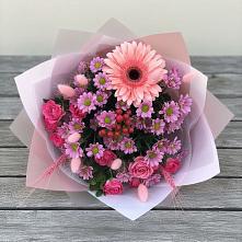 Букет цветов из:  Розы, Герберы и Хризантемы #REPLACE_PRED# Селезнево