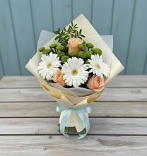 Букет цветов из:  Герберы, Розы и Хризантемы в Селезнево