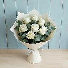 Букет Белые розы в Эвкалипте #REPLACE_PRED# Селезнево