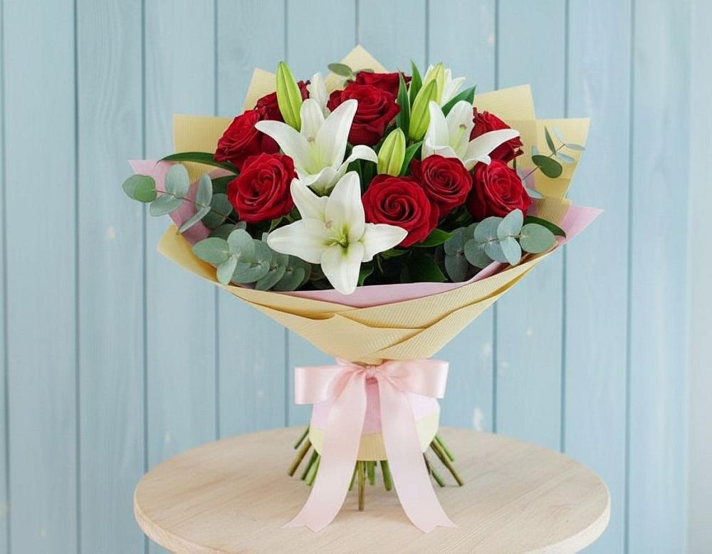 Букет цветов из: Лилии и Розы в Селезнево